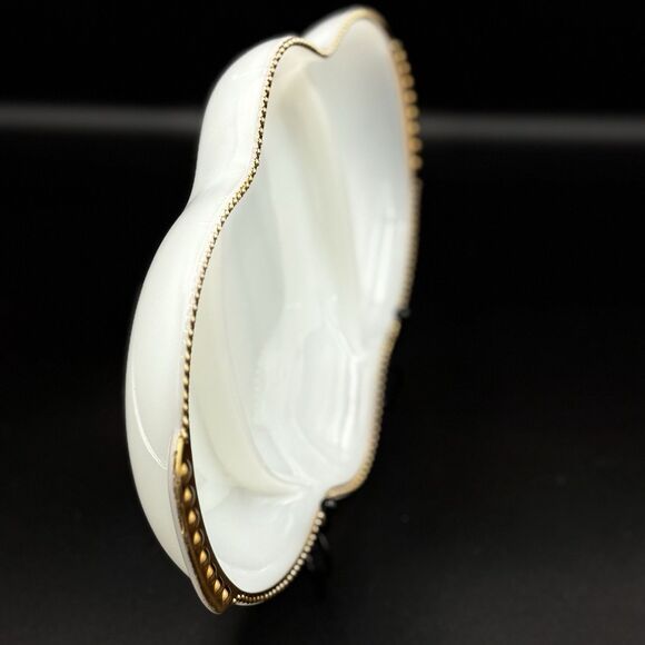 Anchor Hocking Gold Crest Milk Glass Divided Relish Dish  - Vintage Fire-King - Picture 3 of 5